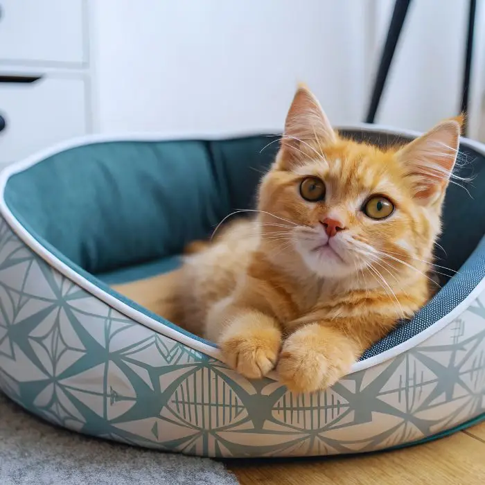 Cat sitting in a round cushioned bed