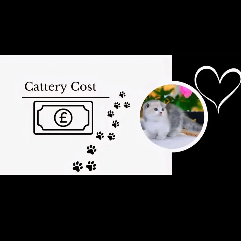 Cattery cost illustration with pound symbol, paw prints, and a kitten representing cat boarding prices
